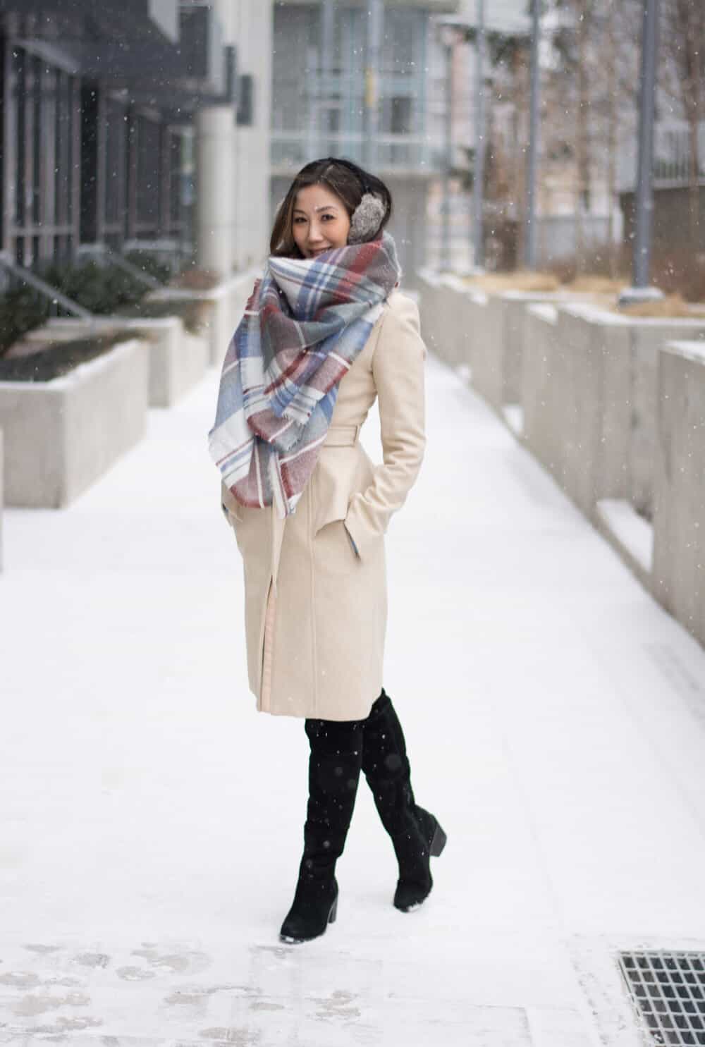 zara plaid blanket scarf with white top