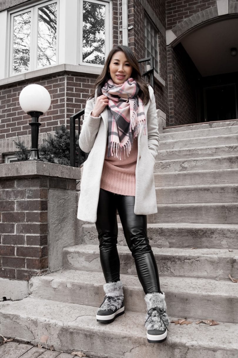 fall winter outfit with puffer vest mock neck sweater celine bag