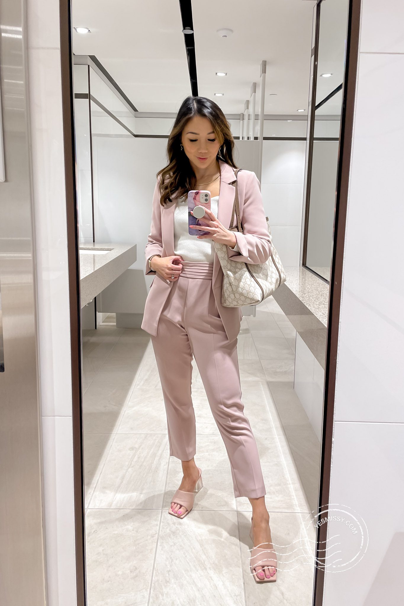 spring office outfit womens pink suit Eileen Lazazzera YESMISSY - YesMissy