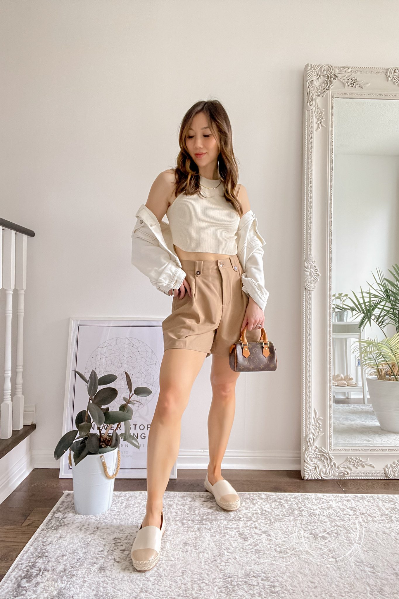 Denim & White Outfit with Patterned Espadrilles