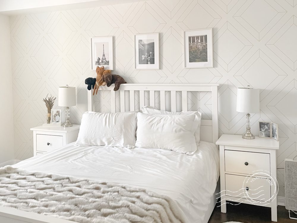 Bedroom Reveal: DIY Wallpaper Accent Wall - YesMissy