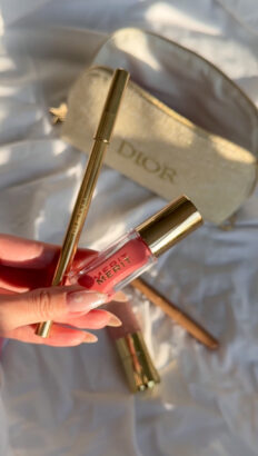 MERIT lip oil, lip liner, and Signature Lip Sheer – clean beauty lip trio for easy everyday makeup