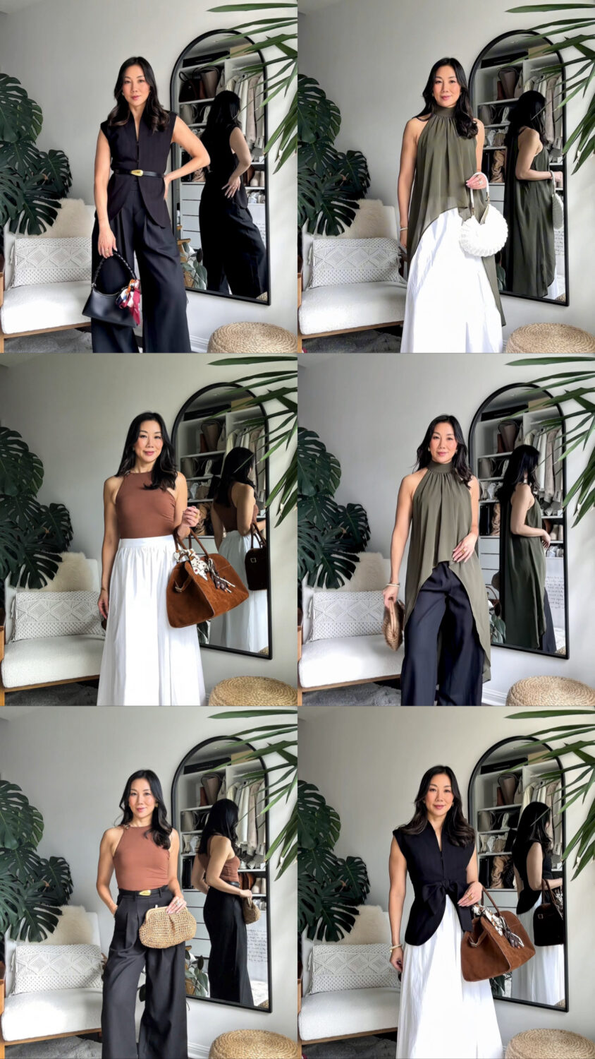 Transitional fall capsule wardrobe - 3 tops and 2 bottoms
